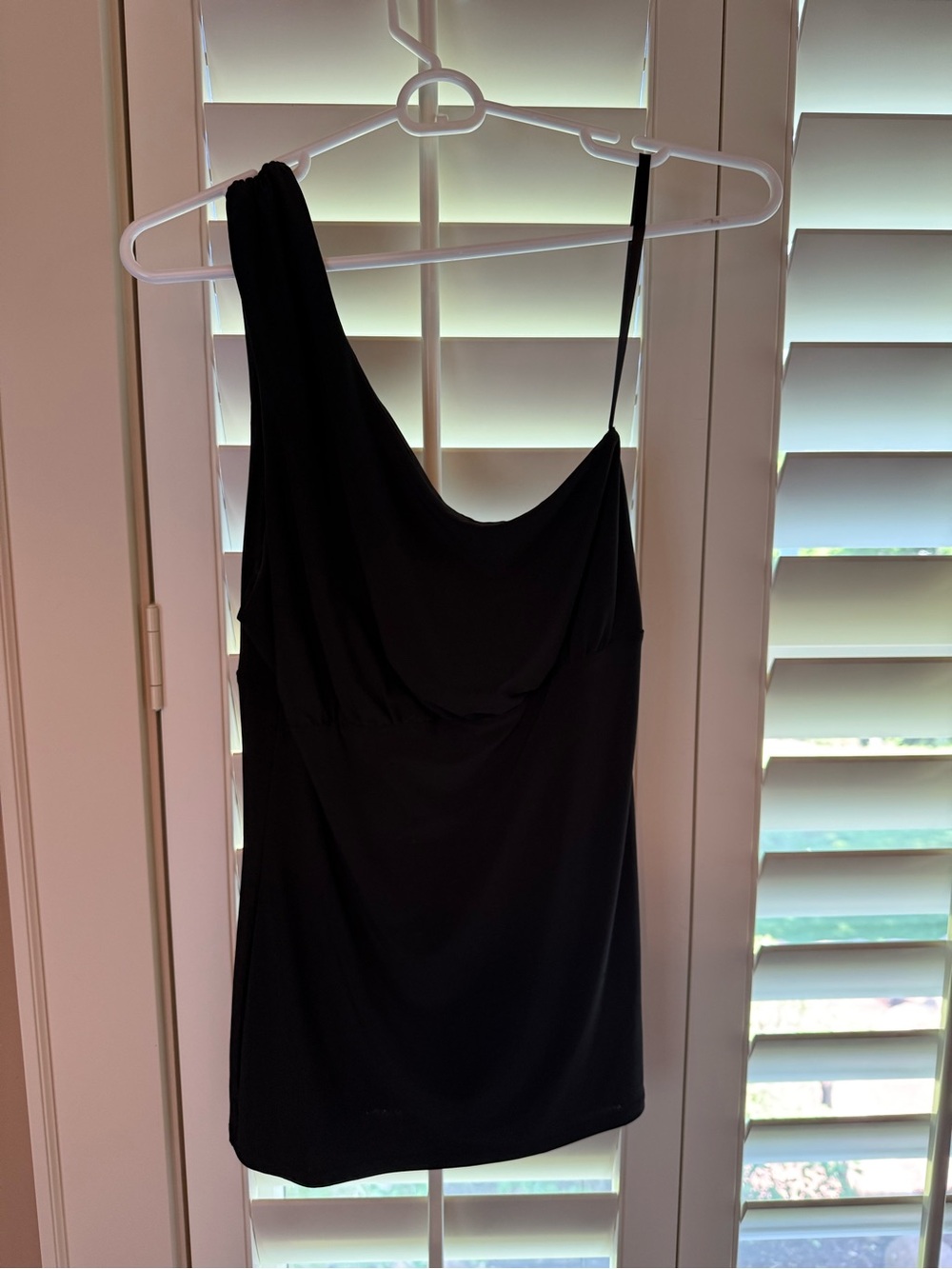 White House Black Market Black One-Shoulder Draped Top